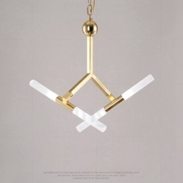 Lampadario moderno contemporaneo a 2 livelli e 4 luci dorato