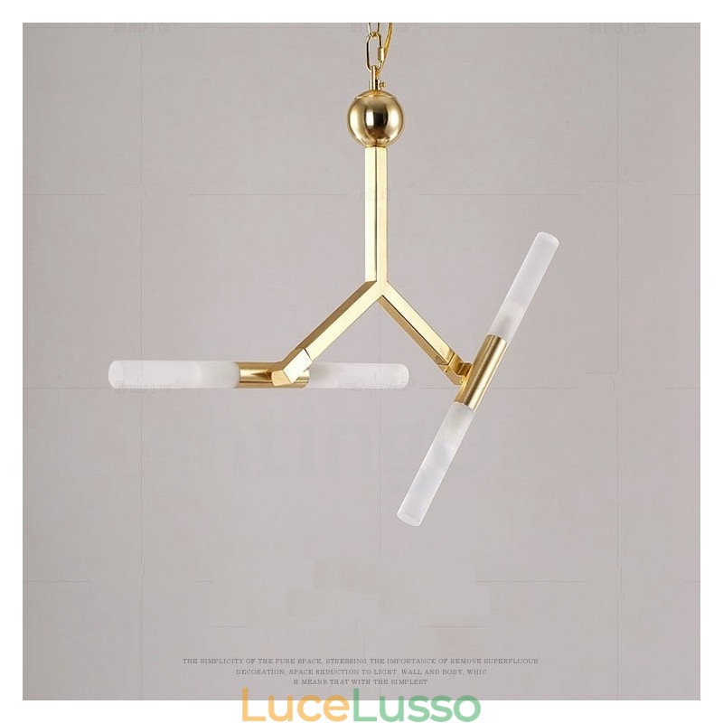 Lampadario moderno contemporaneo a 2 livelli e 4 luci dorato