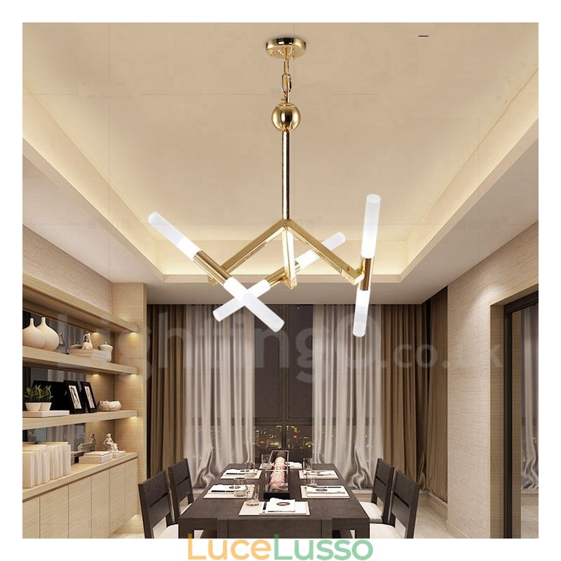 Lampadario moderno contemporaneo a 2 livelli e 6 luci dorato