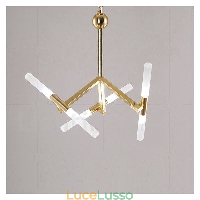 Lampadario moderno contemporaneo a 2 livelli e 6 luci dorato