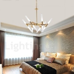 Lampadario moderno contemporaneo a 2 livelli e 12 luci dorato