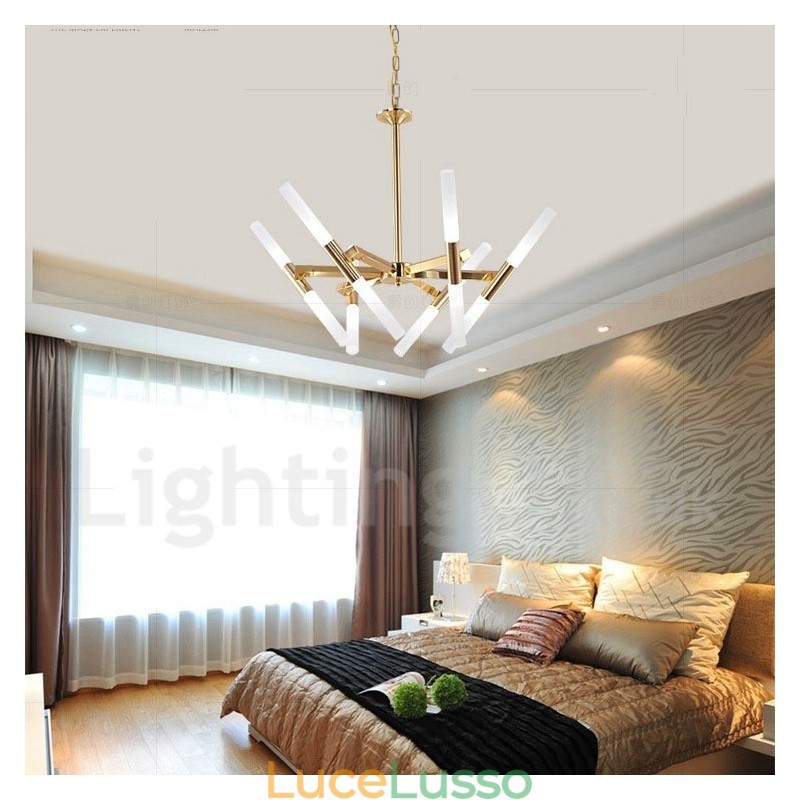 Lampadario moderno contemporaneo a 2 livelli e 12 luci dorato