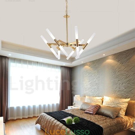 Lampadario moderno contemporaneo a 2 livelli e 12 luci dorato Lampadario moderno contemporaneo a 2 livelli e 12 luci dorato
