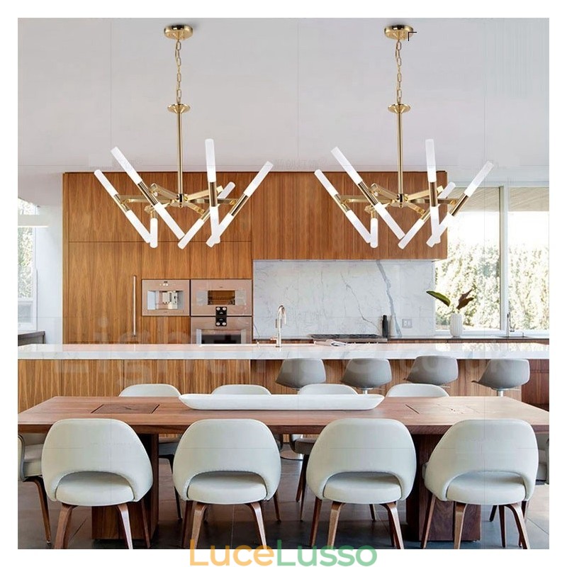 Lampadario moderno contemporaneo a 2 livelli e 12 luci dorato