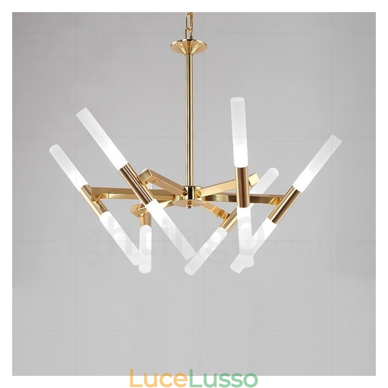 Lampadario moderno contemporaneo a 2 livelli e 12 luci dorato