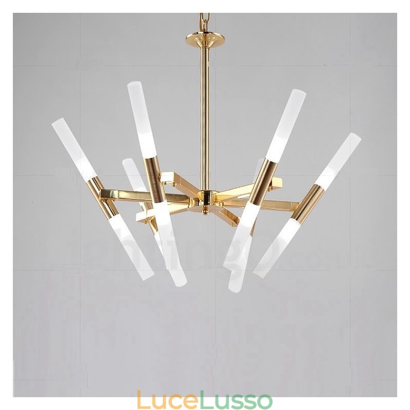 Lampadario moderno contemporaneo a 2 livelli e 12 luci dorato