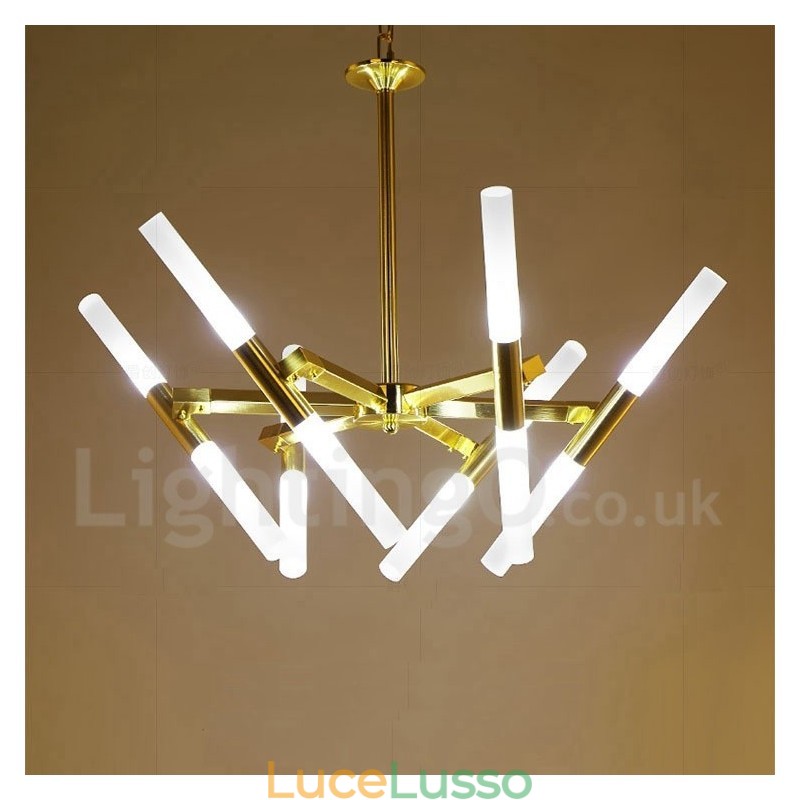 Lampadario moderno contemporaneo a 2 livelli e 12 luci dorato