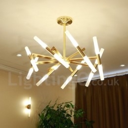 Lampadario moderno contemporaneo a 2 livelli e 16 luci dorato
