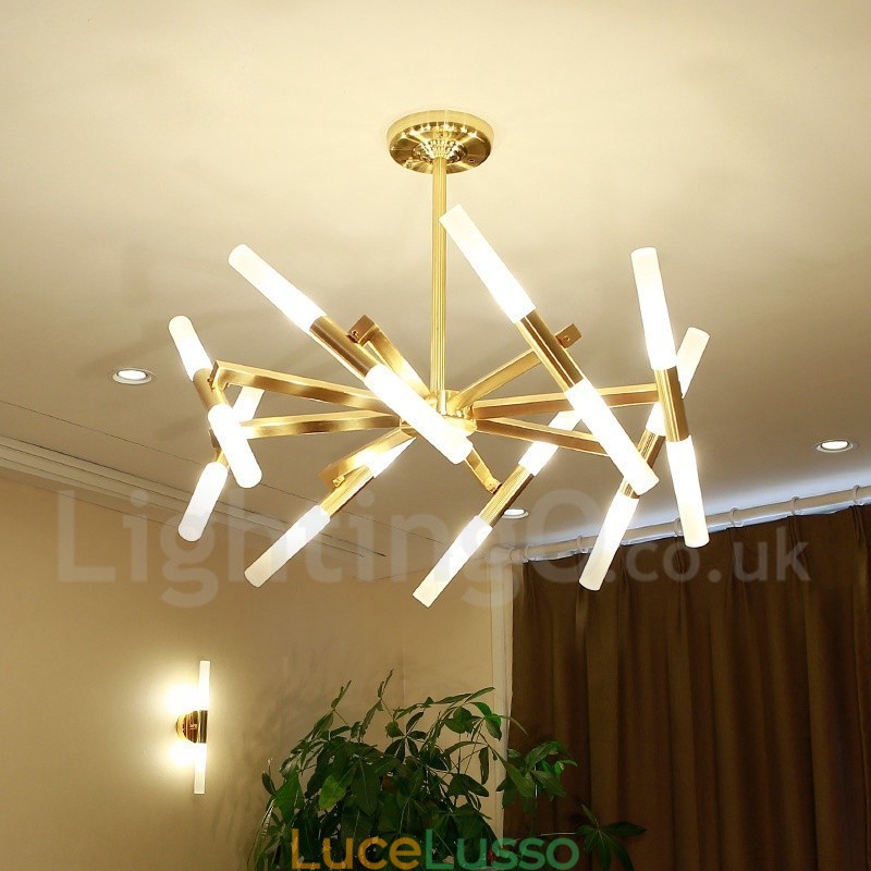 Lampadario moderno contemporaneo a 2 livelli e 16 luci dorato