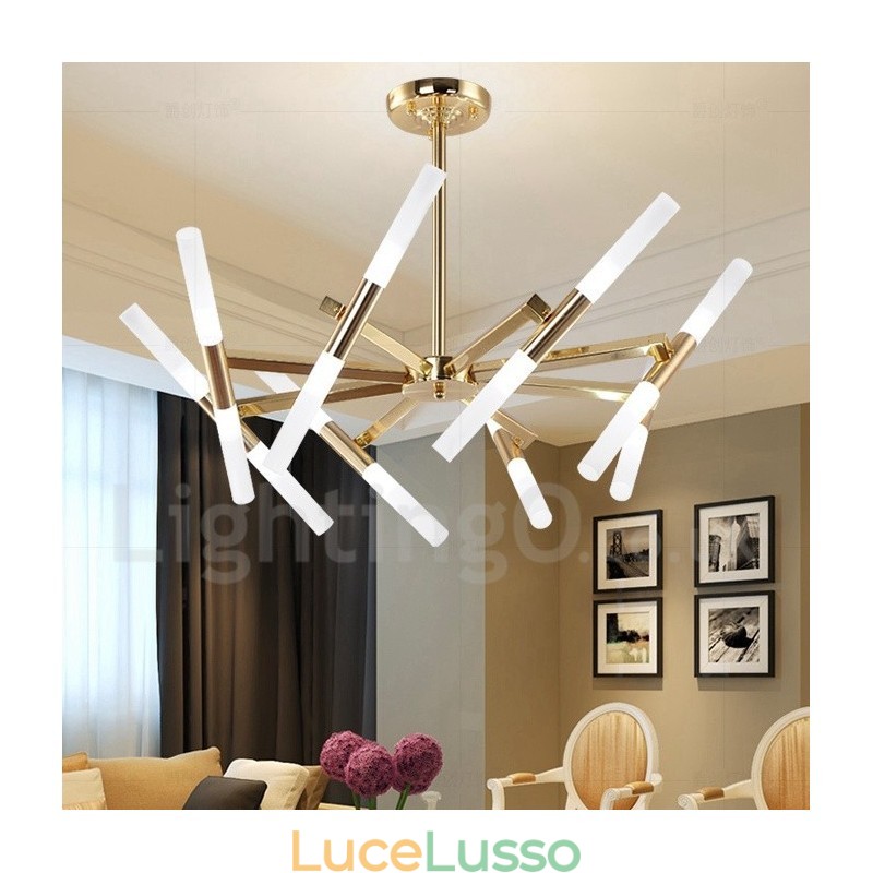 Lampadario moderno contemporaneo a 2 livelli e 16 luci dorato