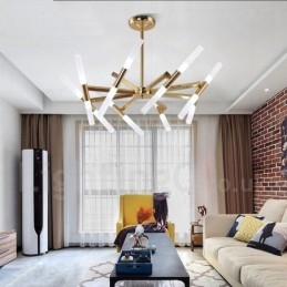 Lampadario moderno contemporaneo a 2 livelli e 16 luci dorato