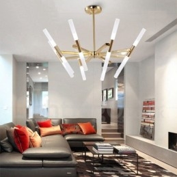 Lampadario moderno contemporaneo a 2 livelli e 16 luci dorato