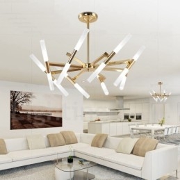 Lampadario moderno contemporaneo a 2 livelli e 16 luci dorato