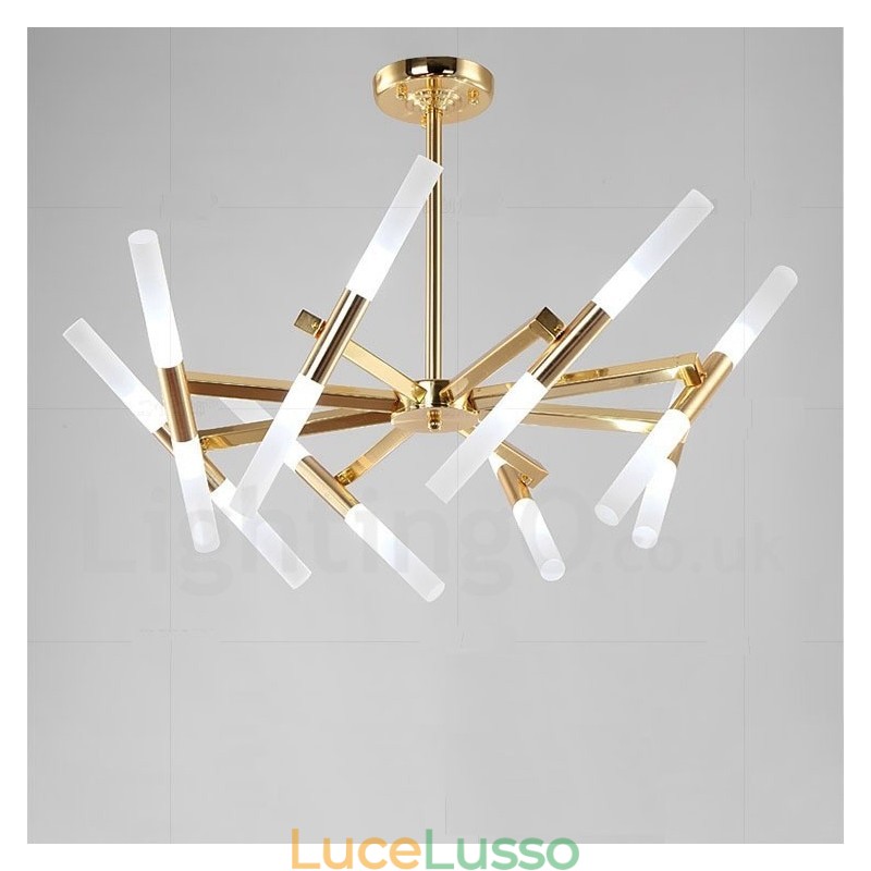 Lampadario moderno contemporaneo a 2 livelli e 16 luci dorato