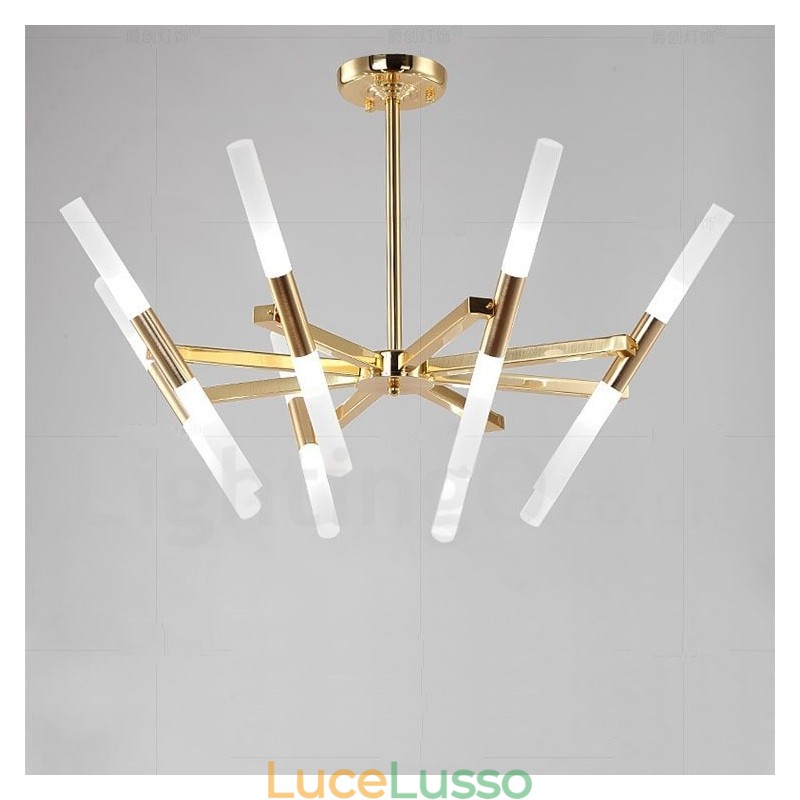 Lampadario moderno contemporaneo a 2 livelli e 16 luci dorato