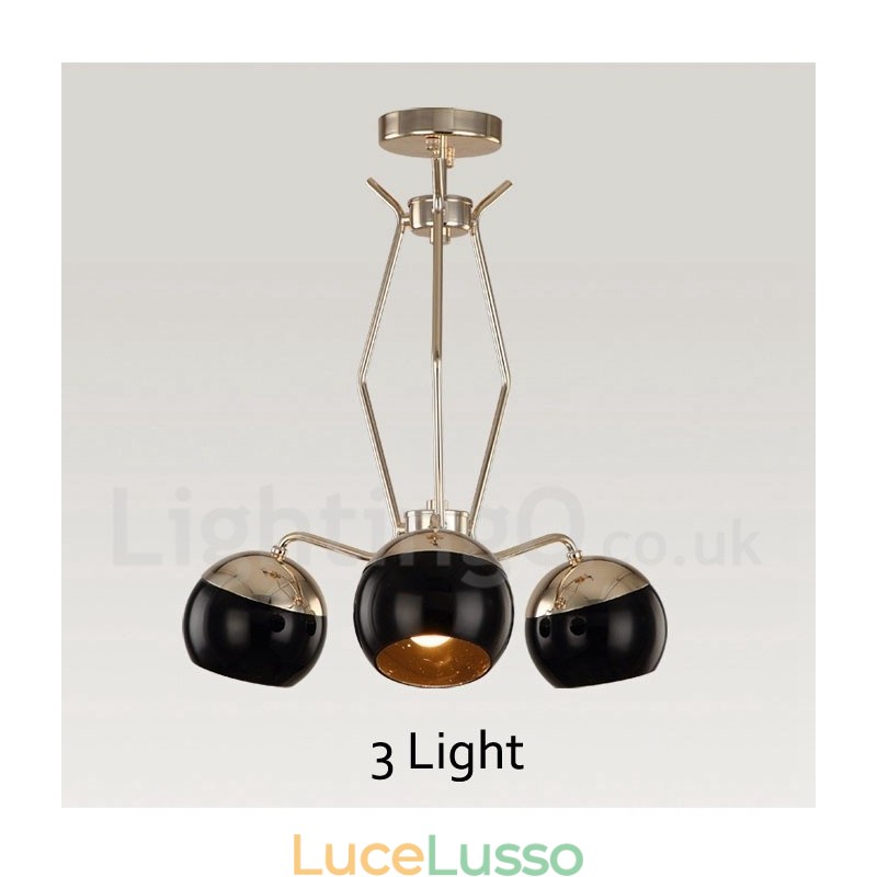 Lampadario moderno contemporaneo in metallo a 3 luci a un livello con paralume in vetro