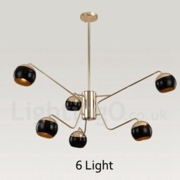 Lampadario moderno contemporaneo in metallo a 6 luci e 2 livelli con paralume in vetro