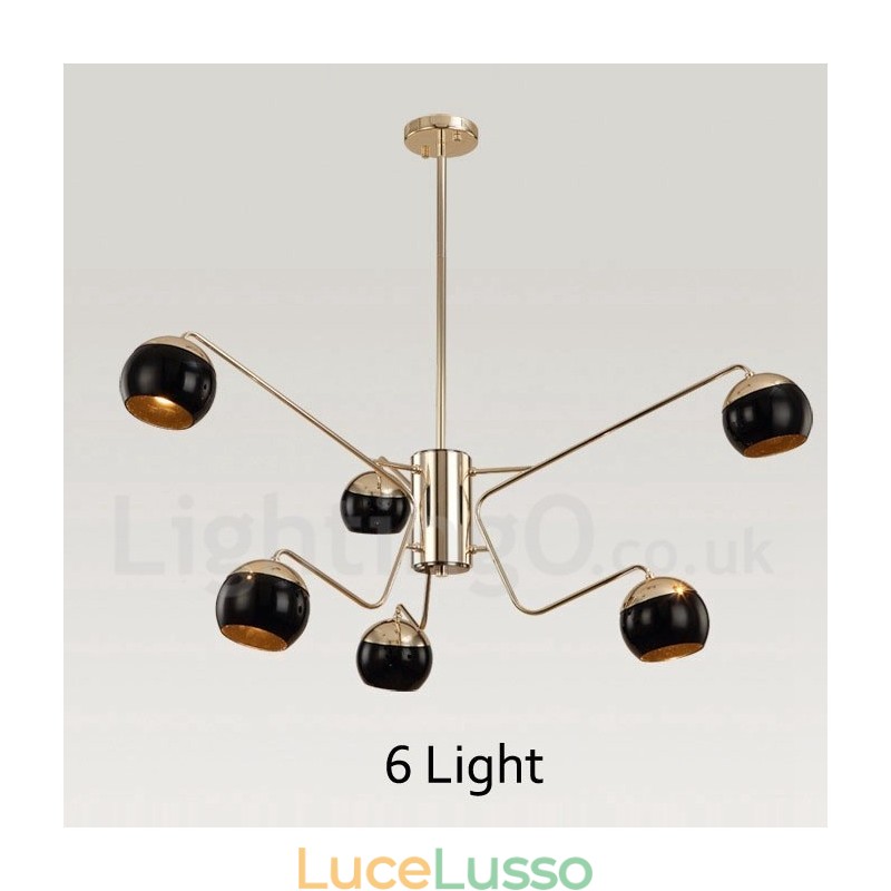 Lampadario moderno contemporaneo in metallo a 6 luci e 2 livelli con paralume in vetro