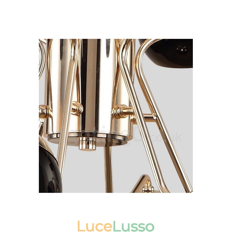Lampadario moderno contemporaneo in metallo a 6 luci e 2 livelli con paralume in vetro