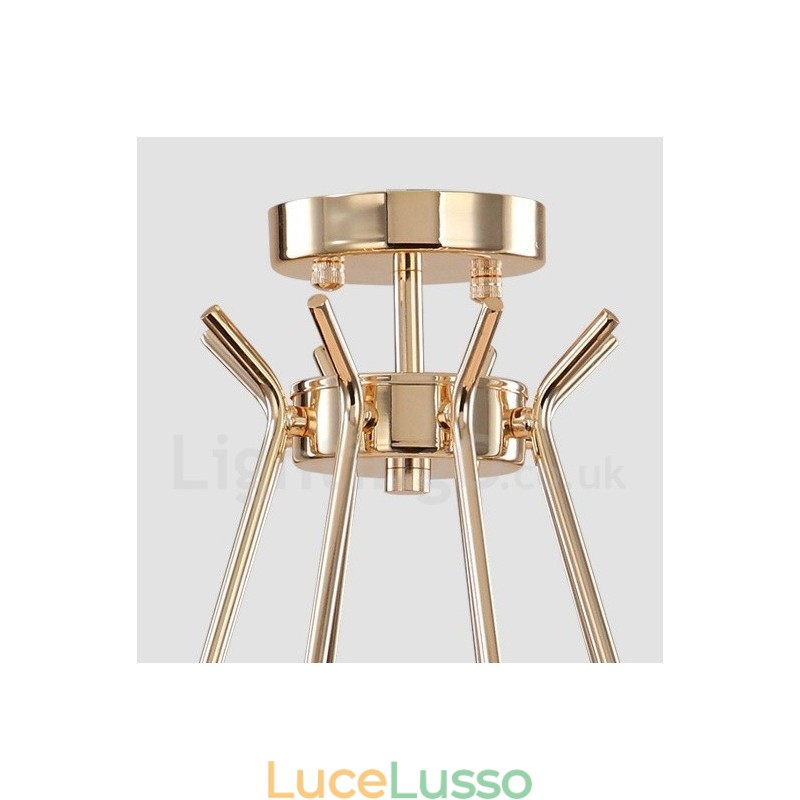 Lampadario moderno contemporaneo in metallo a 6 luci e 2 livelli con paralume in vetro