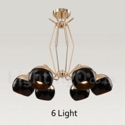 Lampadario moderno contemporaneo in metallo a 6 luci a un livello con paralume in vetro
