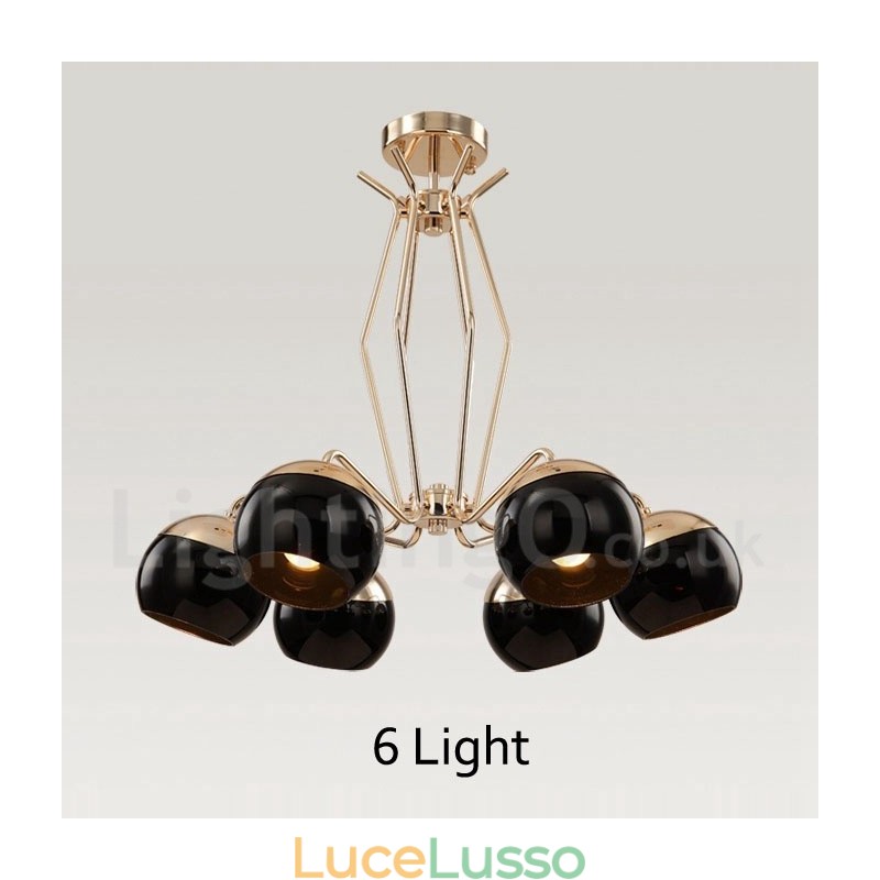 Lampadario moderno contemporaneo in metallo a 6 luci a un livello con paralume in vetro
