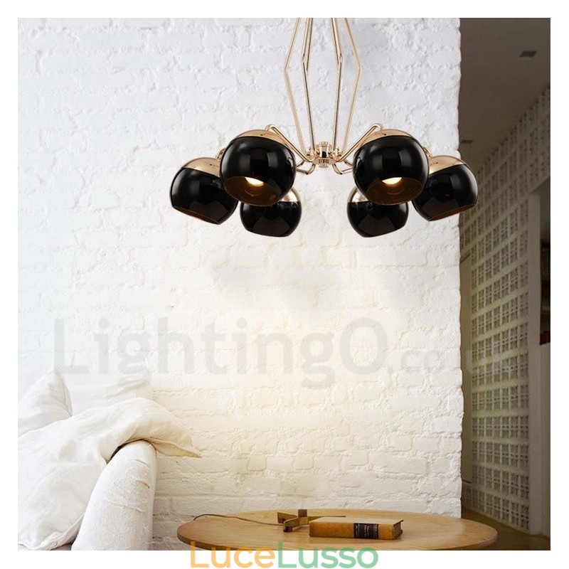 Lampadario moderno contemporaneo in metallo a 6 luci a un livello con paralume in vetro
