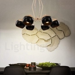 Lampadario moderno contemporaneo in metallo a 6 luci a un livello con paralume in vetro