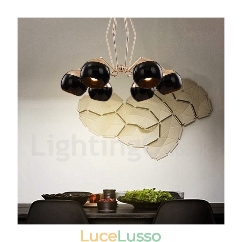 Lampadario moderno contemporaneo in metallo a 6 luci a un livello con paralume in vetro