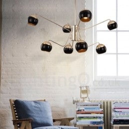 Lampadario moderno contemporaneo in metallo a 8 luci e 2 livelli con paralume in vetro
