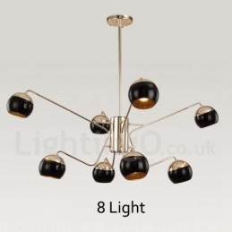 Lampadario moderno contemporaneo in metallo a 8 luci e 2 livelli con paralume in vetro
