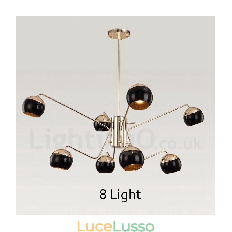 Lampadario moderno contemporaneo in metallo a 8 luci e 2 livelli con paralume in vetro
