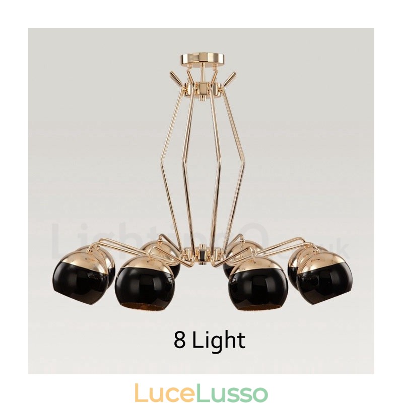 Lampadario moderno contemporaneo in metallo a 8 luci a un livello con paralume in vetro