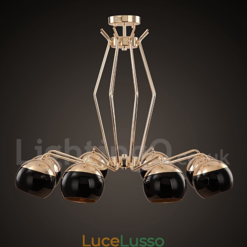 Lampadario moderno contemporaneo in metallo a 8 luci a un livello con paralume in vetro