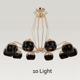 Lampadario moderno contemporaneo in metallo a 10 luci a un livello con paralume in vetro