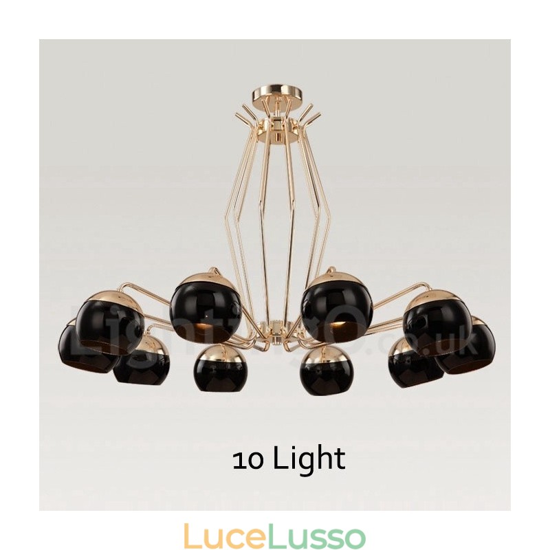 Lampadario moderno contemporaneo in metallo a 10 luci a un livello con paralume in vetro