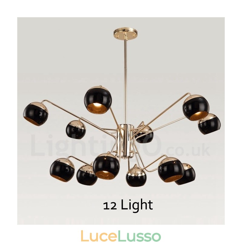 Lampadario moderno contemporaneo in metallo a 12 luci e 2 livelli con paralume in vetro