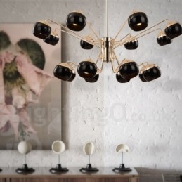 Lampadario moderno contemporaneo in metallo a 16 luci e 2 livelli con paralume in vetro