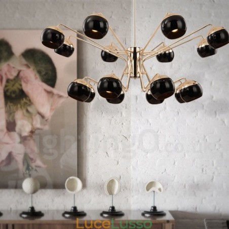 Lampadario moderno contemporaneo in metallo a 16 luci e 2 livelli con paralume in vetro Lampadario moderno contemporaneo in metallo a 16 luci e 2 livelli con paralume in vetro