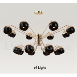Lampadario moderno contemporaneo in metallo a 16 luci e 2 livelli con paralume in vetro