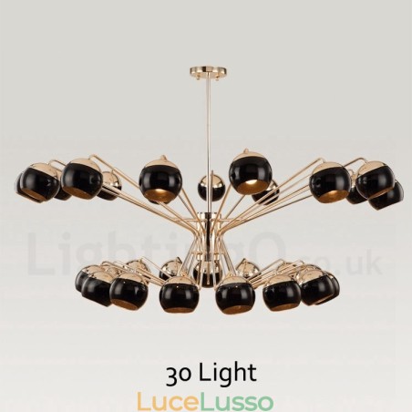 Lampadario moderno contemporaneo in metallo a 2 livelli con 30 luci e paralume in vetro Lampadario moderno contemporaneo in metallo a 2 livelli con 30 luci e paralume in vetro
