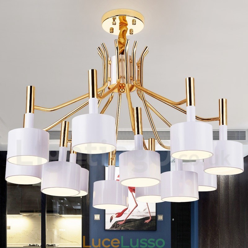 Lampadario moderno contemporaneo a 12 luci e 2 livelli
