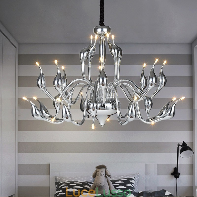 Lampadario moderno a forma di cigno a 24 luci, lampadina cromata G4 inclusa