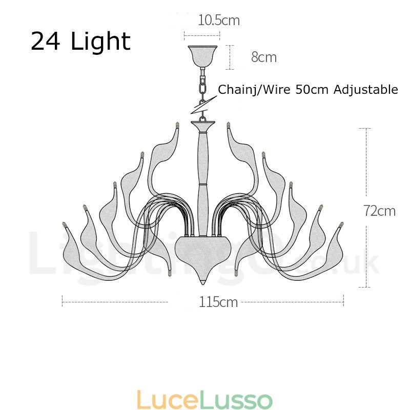 Lampadario moderno a forma di cigno a 24 luci, lampadina cromata G4 inclusa