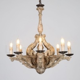 Lampadario retrò in legno vintage a 8 luci