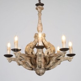 Lampadario retrò in legno vintage a 8 luci