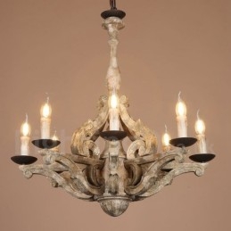 Lampadario retrò in legno vintage a 8 luci