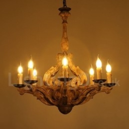 Lampadario retrò in legno vintage a 8 luci