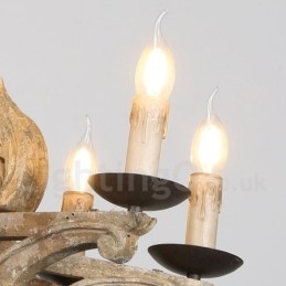 Lampadario retrò in legno vintage a 8 luci