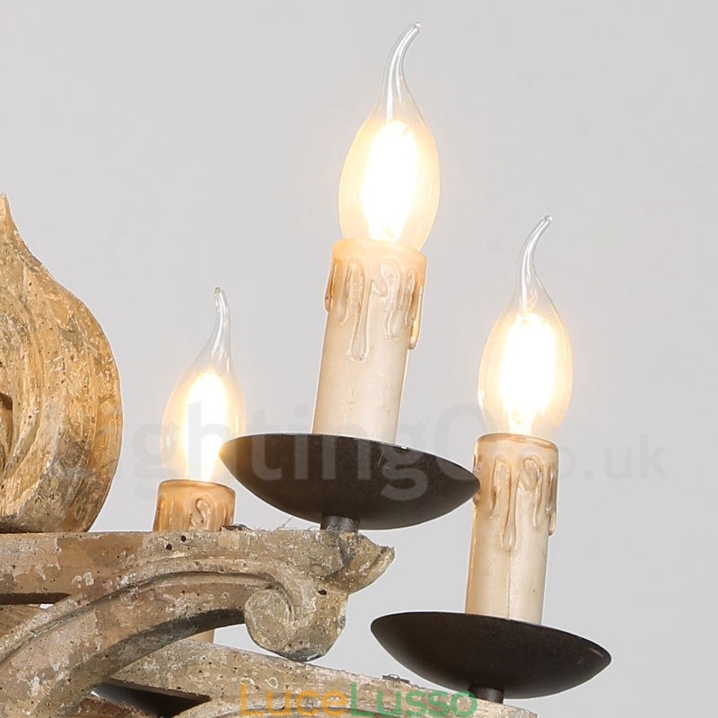 Lampadario retrò in legno vintage a 8 luci
